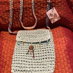 NWT CApPElLI Straworld, INC. TURQUOISE STRAW CrOSSBODY PURSE With EMBEllIsHMEnT